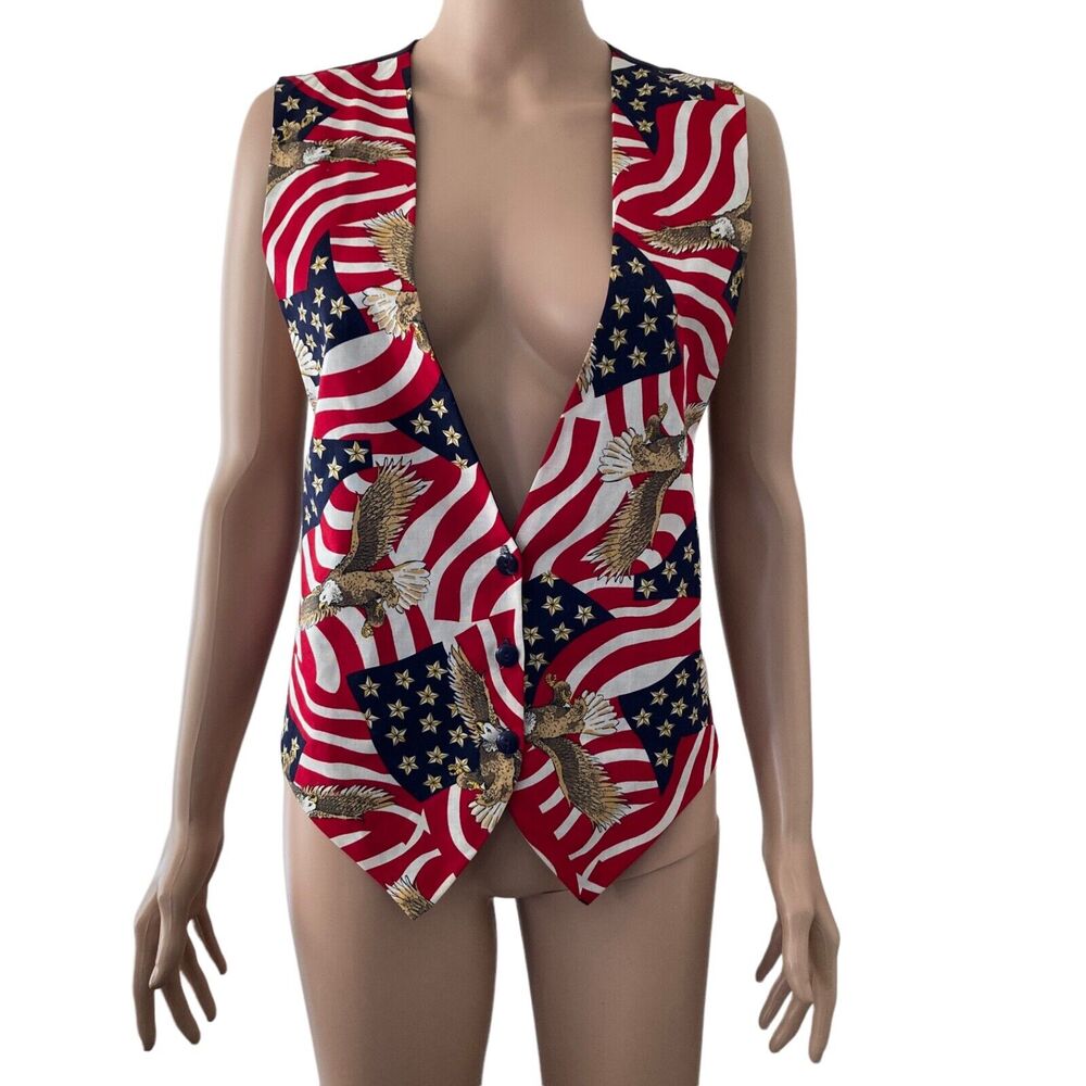 American Flag Vest Patriotic Eagle Red White Blue Mens Large Waistcoat